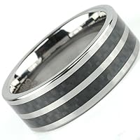 Tungsten Carbide Men's Ladies Unisex Ring Wedding Band 8MM (5/16 inch)with double row Black Carbon Fiber InlayComfort Fit (Available in Sizes 8 to 12) size 11