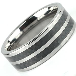 Tungsten Carbide Men's Ladies Unisex Ring Wedding Band 8MM (5/16 inch)with double row Black Carbon Fiber InlayComfort Fit (Available in Sizes 8 to 12) size 11 Tungsten Carbide Men's Ladies Unisex Ring Wedding Band 8MM (5/16 inch)with double row Black Carbon Fiber InlayComfort Fit (Available in Sizes 8 to 12) size 11