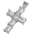 Sterling Silver Pendant - Rectangular Clear Cubic Zirconia - Cross - 24mm Height