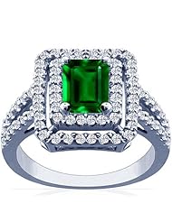 18K White Gold Emerald Cut Emerald Ring With Sidestones (GIA Certificate)