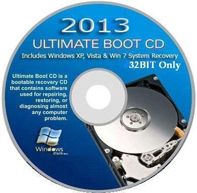 2013 ULTIMATE BOOT CD / AUTOMATIC WINDOWS SYSTEM RECOVERY for XP, VISTA & WINDOWS 7 (32BIT SYstems)
