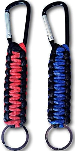 Paracord Keychain with Carabiner and Key Ring 550lbs (2 Pack) (Red, Blue)