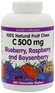 Natural Factors Vitamin C Blueberry, Raspberry, Boysenberry Chewables 500mg Wafers, 180-Count