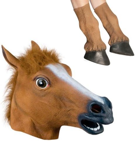 Novelty Latex Horse Head Mask with 2x Horse Hooves/hoof Halloween Costume Prop