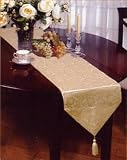 Art for the Table, Damask Table Runner w/ Tassels, 12" x 72", Ivory