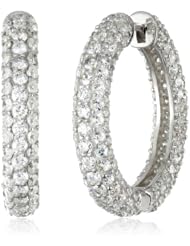 Platinum Plated Sterling Silver Simulated Diamond Hoop Earrings (0.95" Diameter)