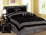 7 Pieces Black and Grey Micro Suede Comforter Set Bed-in-a-bag King Size Be ....