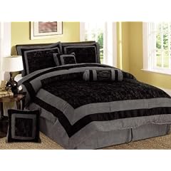 7 Pieces Black and Grey Micro Suede Comforter Set B