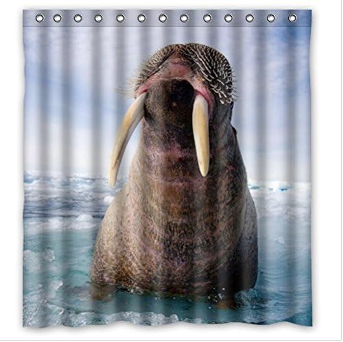 Custom Cool Walrus Waterproof Bathroom Shower Curtain- Polyester Fabric, 66(w)x72(h)