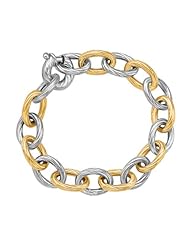 18K Yellow Gold and Sterling Silver Rhodium Plated Diamond Cut Chain Bracelet