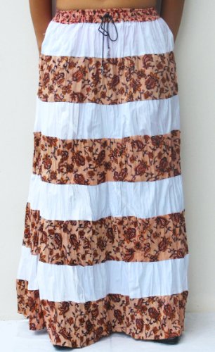 Peach and White Tiered Peasant Skirt - Womens Skirt