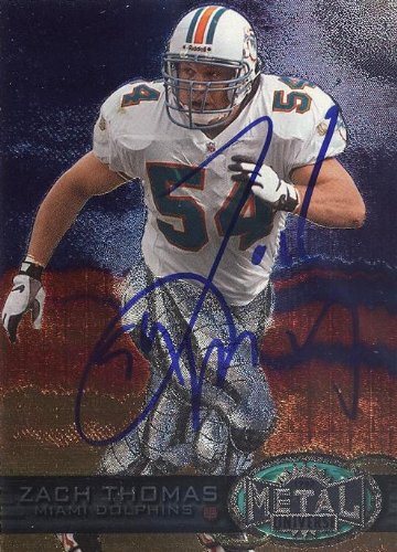 Zack Thomas Autographed/Hand Signed 1997 SkyBox Metal Universe Card #20 - Miami Dolphins