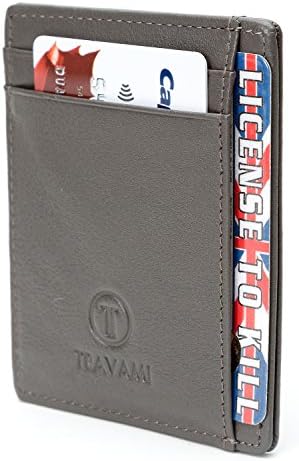 Travami Mens RFID Blocking Leather Minimalist Super Slim Front Pocket Money Clip Wallet | Grey