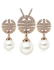 Yours Vantage Pearl Jewelry 18k Rose Gold Plated Pendant Necklace Earring Sets