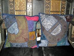 2 Decorative Gujrati Embroidered Sari Toss Pillow Cushion Covers