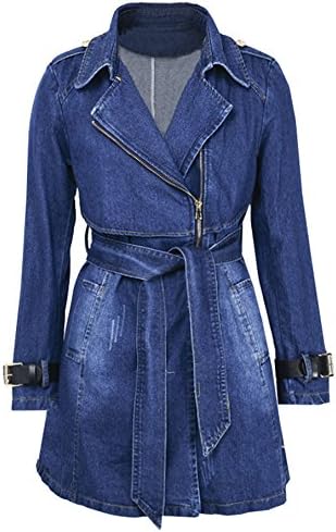 SHOWUP Women's Denim Coat Outerwear Jeans Coat Jacket Blue
