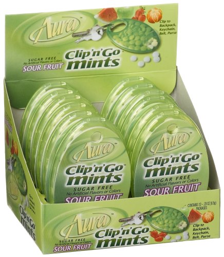 Aura Clip'n'go Sugar Free Sour Fruit Mints, 0.23-Ounce Units (Pack of 24) by Aura
