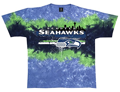 NCAA Seattle Seahawks Horizontal Stencil T-Shirt - Neon Green/College Navy (Medium)