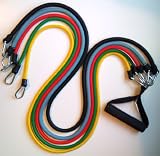 picture of 100% NATURAL LATEX TUBES, Power Cords Resistance Bands 11pc Set, Ideal For Home Fitness, Yoga, Pilates, Abs, P90x & Workout with workout guide. Part of the Columbia-Bookfest® PowerCord products.