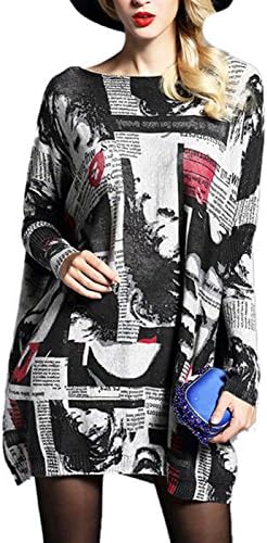 Plus Size Women's Crewneck Long Sleeve Print Pullover Long Knitwear sweater Grey