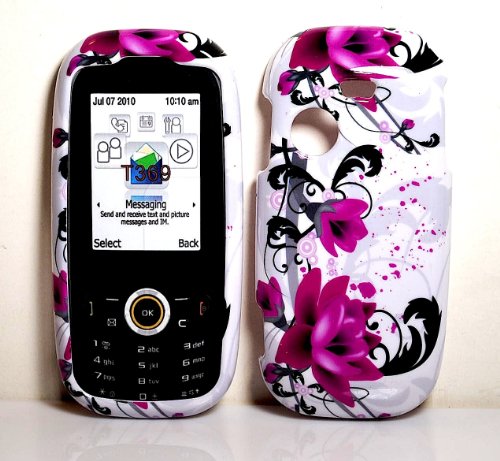 Purple Rose Snap-on Cover Hard Case Cell Phone Protector for Samsung T369 + Microfiber Pouch Bag