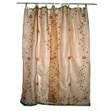 Gift for Her-2 Organza Antique White Base with Red Bell Embroidered Sari Curtains Drapes Panel 92" Tabsby Mogulinterior