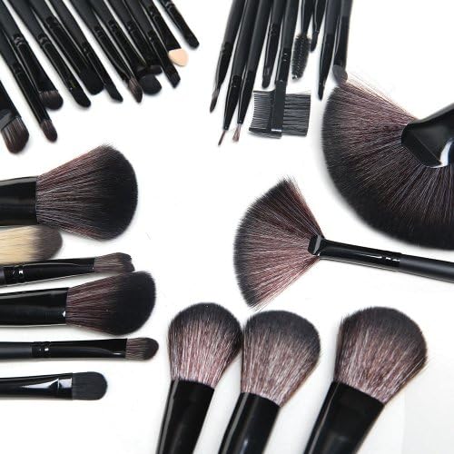 Emylike makeup Brushes Studio Quality 32 Pcs Black Rod Makeup Brush Cosmetic Set Kit withLeather Roll Pouch - For Eye Shadow, Blush, Concealer, Etc. (Black)