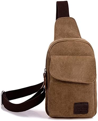 Pretty May Men's Leisure Canvas Sling Bag with Adjustable Belt(Brown)