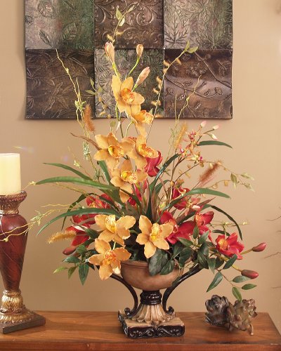 Red and Gold Cymbidium Silk Orchid Arrangement O126-59