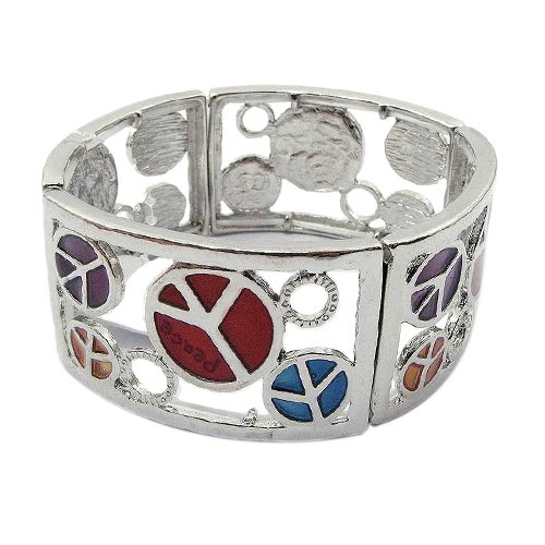 Colored Peace Symbols Stretch Bangle Bracelet Fashion Jewelry