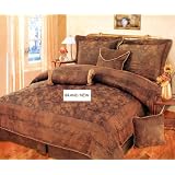 7PiecesBROWN,BRONZE,andCAMELSuedeComfortersetQUEENBeddingSet/Bed-in-a-bagMachineWashable