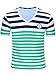 Neleus Men's Striped Cotton V-Neck Tee Shirt,600# Green & White,Medium,Tag L