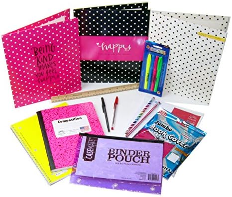 School Kit For Girls with Folders, Pencils, Highlighters, Binder Pouch, Loose Leaf Paper, Fashion Folders and More by Glitter and Gumdrops