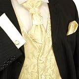 Paul Malone Wedding Vest Set Cream Gold 5pcs Tuxedo Vest + Necktie + Ascot + Hanky + 2 Cufflinks
