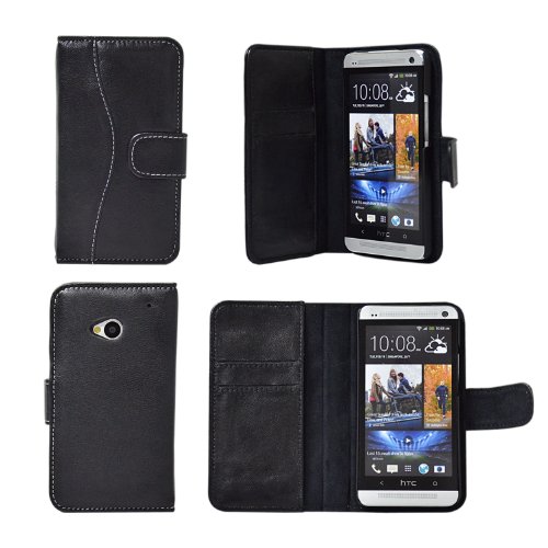 Bear Motion Genuine Lambskin Leather Case for HTC ONE M7 - Black