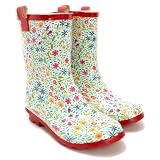 NEW LADIES SHORT FLOWER WELLIES WELLINGTONS FLAT BOOTS SIZE 4
