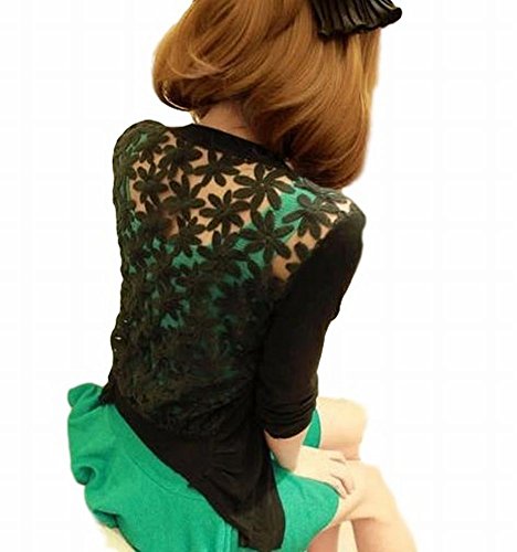 (アピリシェイト）appre-ciate レディース カーディガン 長袖 白 黒 黄色 グレー ライトピンク 花柄 薄手 羽織る 変形 背中 レース オフィス エレガント 体系カバー フリーサイズ（M-L相当）