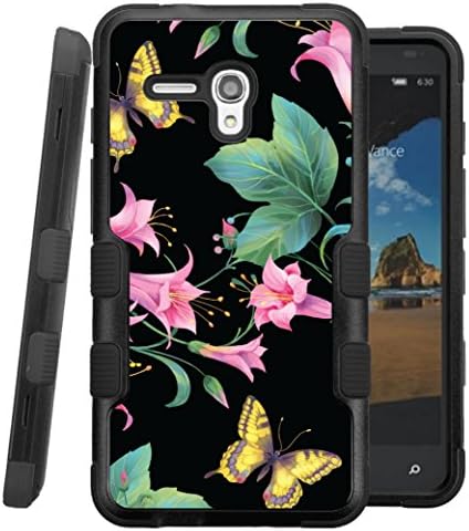 Fierce XL Case, CASECREATOR[TM] For Alcatel OneTouch Fierce XL / 5054 (MetroPCS) -- NATURAL TUFF Hybrid Rubber Hard Snap-on Case Black Black-Yellow Butterfly Leaf