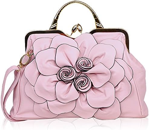 Avber Womens Fashion Pure Color Floral Top Handle Bag Handbag Crossbody Bag Pink