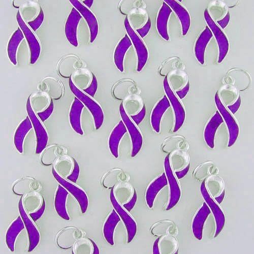 12 Pack Ribbon Cancer Awareness Charm Charms Findings for Jewelry Making Bracelets or Fundraising (Purple)