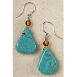Earrings - Turquoise and Amber Bead - More Rounded Than Pictured