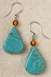 Earrings - Turquoise and Amber Bead - Slightly Smaller Than Pictured