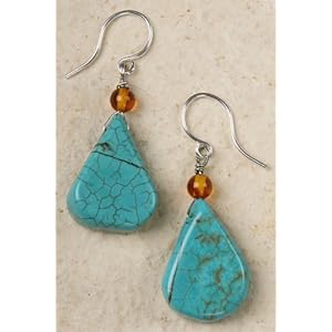 Earrings - Turquoise and Amber Beads - More Rounded and Smaller Than Shown