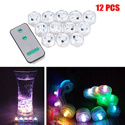 Soondar 12x Submersible LED Vase Light Waterproof Wedding Floral Decoration Party Tea Light for Wedding/Party/ Xmas Floral Decoration, 7 Color Automatically Change, with Remote(On/Off Function)