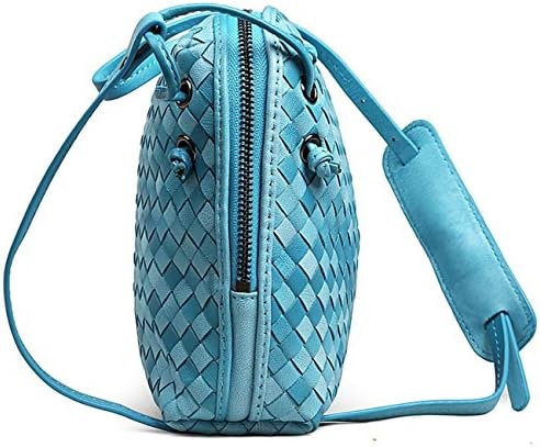Hotwt Women's Genuine Leather Sheepskin Weaving Cross Body Handbag Shoulder Bag Satchel Purse (Light Violet)