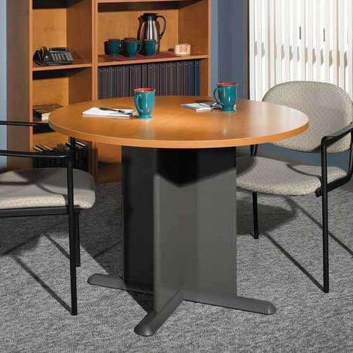 Round Meeting Table, 42" Modern Round Conference Table, Graphite Grey Base (42" Diameter, Light Oak)