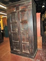 Huge Antique India Teak Gujrat Doors Armoire Rustic Wardrobe Cabinet Teak Iron 92x47x30