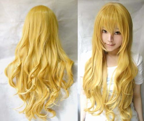 New Womens Girls Shinning Long Curly Full Hair Wavy Wigs Cosplay 9 Colors (Yellow)