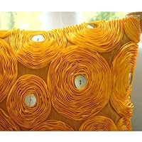 Marigold - 22x22 Inches Throw Pillow Covers - Silk Pillow Cover with Satin Ribbon Embroidery