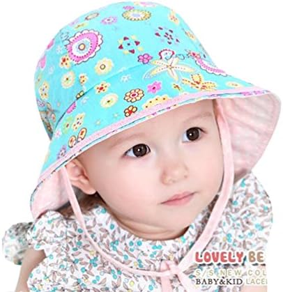 SuperMagic Unisex Baby Reversible Floral Hat Brimmed Bucket Summer Sun Protection UPF50+ (Blue)